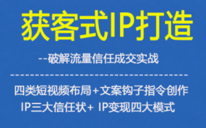 获客型IP打造,破解流量信任成,四类短视频布局+文案钩子指令创作IP三大信任状+IP变现四大模式| 鹿鸣网创