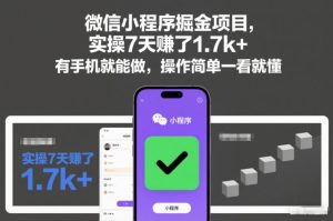 微信小程序掘金项目，实操7天賺了1.7k+，有手机就能做，操作简单一看就懂【揭秘】| 鹿鸣网创
