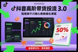 抖音高阶带货投流3.0，短视频千川随心推精细化课程，起品率50%| 鹿鸣网创