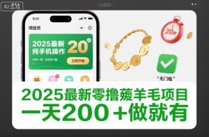 2025最新零撸薅羊毛项目，纯手机操作，20秒一单，无任何门槛，一天200+做就有【揭秘】| 鹿鸣网创