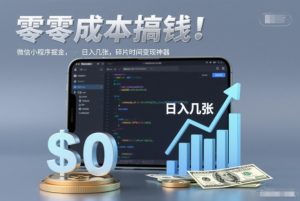 零成本搞钱，微信小程序掘金，简单易操作，日入几张，碎片时间变现神器【揭秘】| 鹿鸣网创