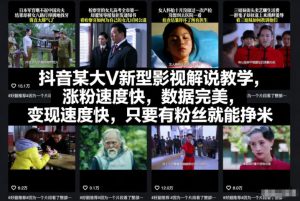 抖音某大V新型影视解说教学,涨粉速度快,数据完美,变现速度快,只要有粉丝就能挣米| 鹿鸣网创