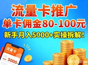 流量卡推广，单卡佣金80-100，新手月入5k+实操拆解！| 鹿鸣网创