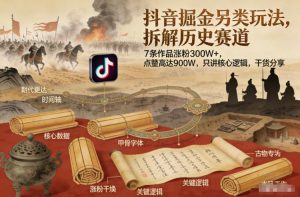 抖音掘金另类玩法，拆解历史赛道，7条作品涨粉300W+，点赞量高达900W，只讲核心逻辑，干货分享| 鹿鸣网创