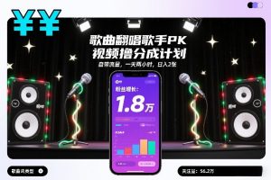 歌曲翻唱歌手PK视频撸分成计划，自带流量，一天两小时，日入2张| 鹿鸣网创