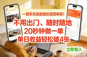 一部手机就能做的视频审核！不用出门，随时随地，20秒钟做一单，单日收益轻松破4张【揭秘】| 鹿鸣网创
