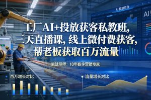 工厂AI+投放获客私教班,三天直播课,线上微付费获客,帮老板获取百万流量| 鹿鸣网创