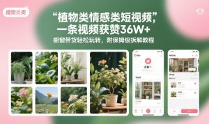 植物类情感类短视频，一条视频获赞36W+，橱窗带货轻松玩转，附保姆级拆解教程| 鹿鸣网创