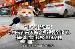 AI搞钱新思路!动物被迫采访搞笑短视频全攻略,0基础也能轻松涨粉变现| 鹿鸣网创