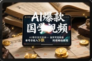 AI爆款国学视频，独家起号方法，小白直接上手，当天可见收益，单号日收入5张+附保姆级教程| 鹿鸣网创