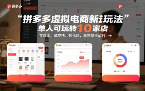 拼多多虚拟电商新玩法,单人可玩转10家店,零成本、成交快、转化快,单店单日盈利3张【揭秘】| 鹿鸣网创