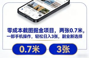 零成本截图掘金项目,两张0.7米,一部手机操作,轻松日入3张,副业新选择【揭秘】| 鹿鸣网创
