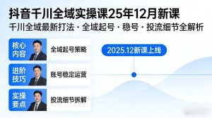 抖音千川全域全域实操课25年12月新课，千川全域最新打法，全域起号，稳号，投流细节全部都有| 鹿鸣网创