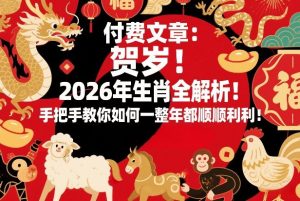 付费文章：贺岁！2026年生肖全解析！手把手教你如何一整年都顺顺利利！| 鹿鸣网创