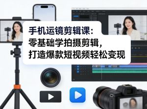 手机运镜剪辑课:零基础学拍摄剪辑,打造爆款短视频轻松变现| 鹿鸣网创