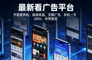 最新看广告平台，不需要养机，保底收益，无限广告，多机一天200+，非常稳定【揭秘】| 鹿鸣网创