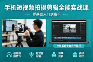 手机短视频拍摄剪辑全能实战课:零基础入门到高手,稳定器运镜+电脑剪映全套自学教程| 鹿鸣网创