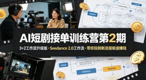 AI短剧接单训练营第2期,3+2工作流升级版,Seedance 2.0工作流,带你玩转新流程极速賺钱| 鹿鸣网创