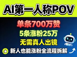 AI第一人称POV,单条700W赞,5条涨粉25W,无需真人出镜,新人也能涨粉全流程拆解| 鹿鸣网创