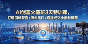 AI创富火箭班3天特训课，打通同城获客+商业风口+直播成交全增长链路，2026年4月新课| 鹿鸣网创
