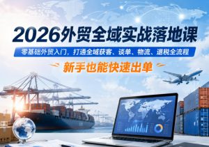 2026外贸全域实战落地课,零基础外贸入门,打通全域获客、谈单、物流、退税全流程,新手也能快速出单| 鹿鸣网创