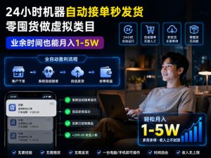 24小时机器自动接单秒发货，零囤货做虚拟类目，业余时间也能月入1-5W【揭秘】| 鹿鸣网创