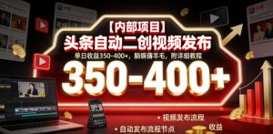 【内部项目】头条自动二创视频发布，单日收益350-400+，躺賺薅羊毛，附详细教程【揭秘】| 鹿鸣网创