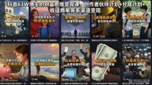 抖音63W博主的财富思维变现课,创作者伙伴计划+分成计划+收徒商单等多渠道变现| 鹿鸣网创