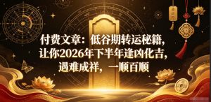 付费文章：低谷期转运秘籍，让你2026年下半年逢凶化吉，遇难成祥，一顺百顺| 鹿鸣网创