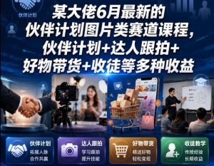 某大佬6月最新的伙伴计划图片类赛道课程，伙伴计划+达人跟拍+好物带货+收徒等多种收益| 鹿鸣网创