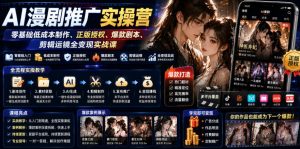 AI漫剧推广实操营|零基础低成本制作、正版授权、爆款剧本、剪辑运镜全变现实战课| 鹿鸣网创