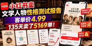 小红书卖文学人物性格测试报告,客单价4.99,135天卖了5169单!| 鹿鸣网创