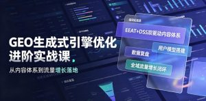 GEO生成式引擎优化进阶实战课｜EEAT+DSS双驱动内容体系、用户模型搭建、数据复盘、全域流量增长闭环落地教程| 鹿鸣网创