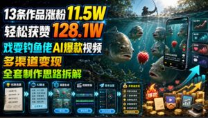 13条作品涨粉11.5W，轻松获赞128.1W，戏耍钓鱼佬AI爆款视频，多渠道变现，全套制作思路拆解| 鹿鸣网创