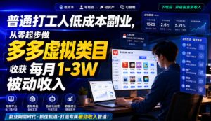 普通打工人低成本副业，从零起步做多多虚拟类目，收获每月1-3W被动收入【揭秘】| 鹿鸣网创