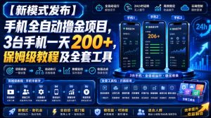 【新模式发布】手机全自动撸金项目，3台手机一天200+，保姆级教程及全套工具【揭秘】| 鹿鸣网创