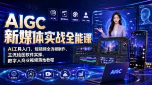 AIGC新媒体实战全能课｜AI工具入门、短视频全流程制作、主流绘图软件实操、数字人商业视频落地教程| 鹿鸣网创