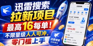 迅雷搜索拉新项目，最高16每单！不限量级人人可冲，零门槛上手（更新0807）| 鹿鸣网创