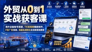 外贸从0到1实战获客课｜海外设备账号搭建、TK短视频爆款制作、FB广告投放、询盘私域转化全流程落地教程| 鹿鸣网创