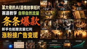 某大佬的AI温情故事短片赛道教学，自带自然流量，条条爆款，新手也能蹭流量红利，涨粉接广告变现| 鹿鸣网创