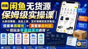闲鱼无货源保姆级实操课|从新店筹备、选品上架、定价策略到发货售后,低客单高曝光+高客单高利润双玩法零基础落地教程| 鹿鸣网创