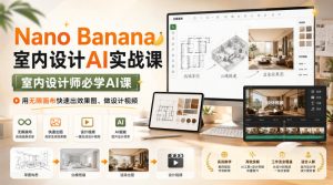 Nano Banana室内设计AI实战课,室内设计师必学AI课,用无限画布快速出效果图、做设计视频| 鹿鸣网创