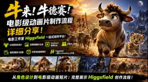 牛来！牛德赛！电影级动画片制作流程详细分享！电影工作室Higgsfield一站式创作平台，完整创作流程| 鹿鸣网创