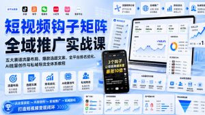短视频钩子矩阵全域推广实战课|五大赛道流量布局、爆款选题文案、全平台排名优化、AI批量创作与私域导流全体系教程| 鹿鸣网创