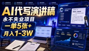 AI代写演讲稿,永不失业项目,一单5张+,月入1-3W【揭秘】| 鹿鸣网创