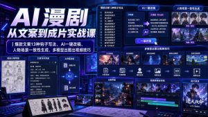 AI漫剧从文案到成片实战课|爆款文案13种钩子写法、AI一键改稿、人物场景一致性生成、多模型出图出视频技巧| 鹿鸣网创