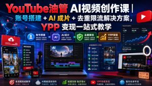 YouTube油管AI视频创作课|账号搭建+AI成片+去重限流解决方案,YPP变现一站式教学| 鹿鸣网创