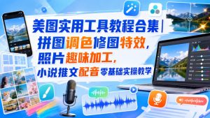 美图实用工具教程合集|拼图调色修图特效,照片趣味加工,小说推文配音零基础实操教学| 鹿鸣网创