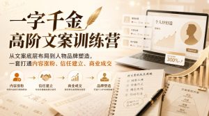 一字千金高阶文案训练营，从文案底层布局到人物品牌塑造，一套打通内容涨粉、信任建立、商业成交| 鹿鸣网创