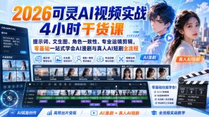 2026可灵AI视频实战4小时干货课｜提示词、文生图、角色一致性、专业运镜剪辑，零基础一站式学会AI漫剧与真人AI短剧全流程| 鹿鸣网创